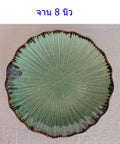 จาน เทคนิคสี 8 นิ้ว ลายเส้น สีเขียว เซรามิค โอทอปลำปาง otoplampang