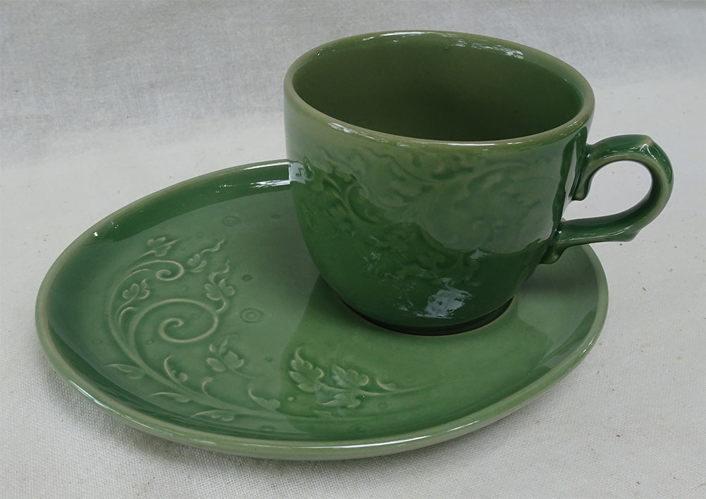 ชุดแก้วกาแฟ ลายไทย สีเขียวเซรามิค
