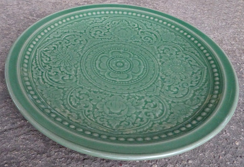 จาน ขนาด8.5นิ้ว สีน้ำเงิน ลายไทย ใช้เป็นจานอาหาร จานอาหารคาว จานข้าว จานเซรามิค otoplampang