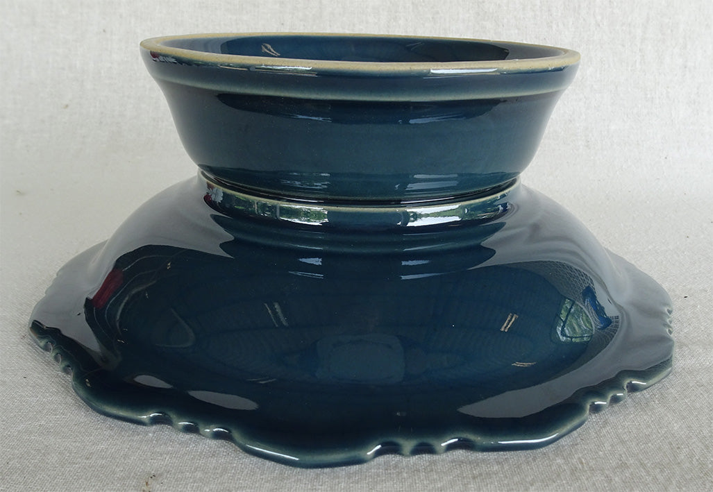พาน 9นิ้ว ลายไทย สีน้ำเงิน เซรามิก พานดอกไม้ พานมะลิ พานเชิง พานหิ้งพระ พวงมาลัย พานบายศรี otop Lampang โอทอปลำปาง