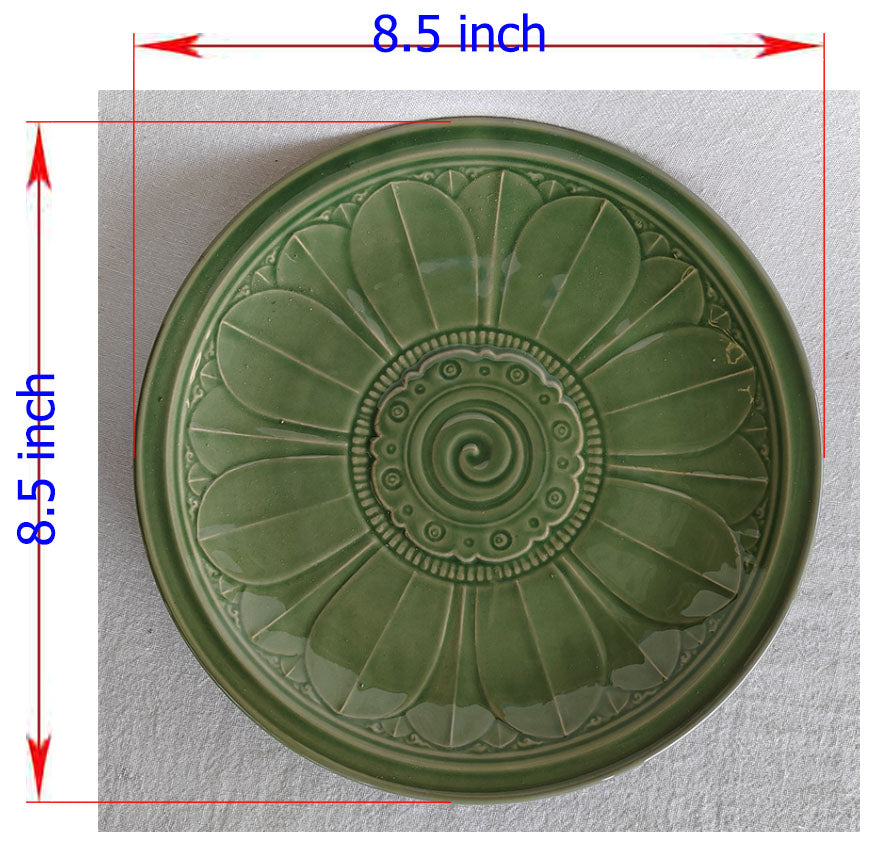 จาน ขนาด 8.5นิ้ว สีเขียว ลายกลีบบัว ใช้เป็นจานอาหาร จานอาหารคาว จานข้าว จานเซรามิค otoplampang