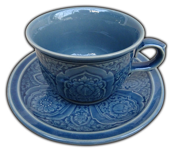 ชุดแก้วกาแฟ ลายนางพญา สีน้ำเงิน เซรามิค